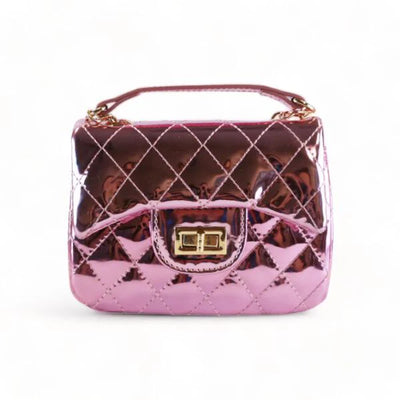 Metallic Quilted Crossbody Purse - Pink