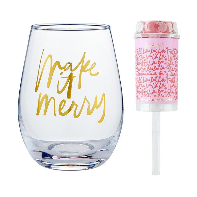 Wineglass & Popper Gift Set - Make it Merry