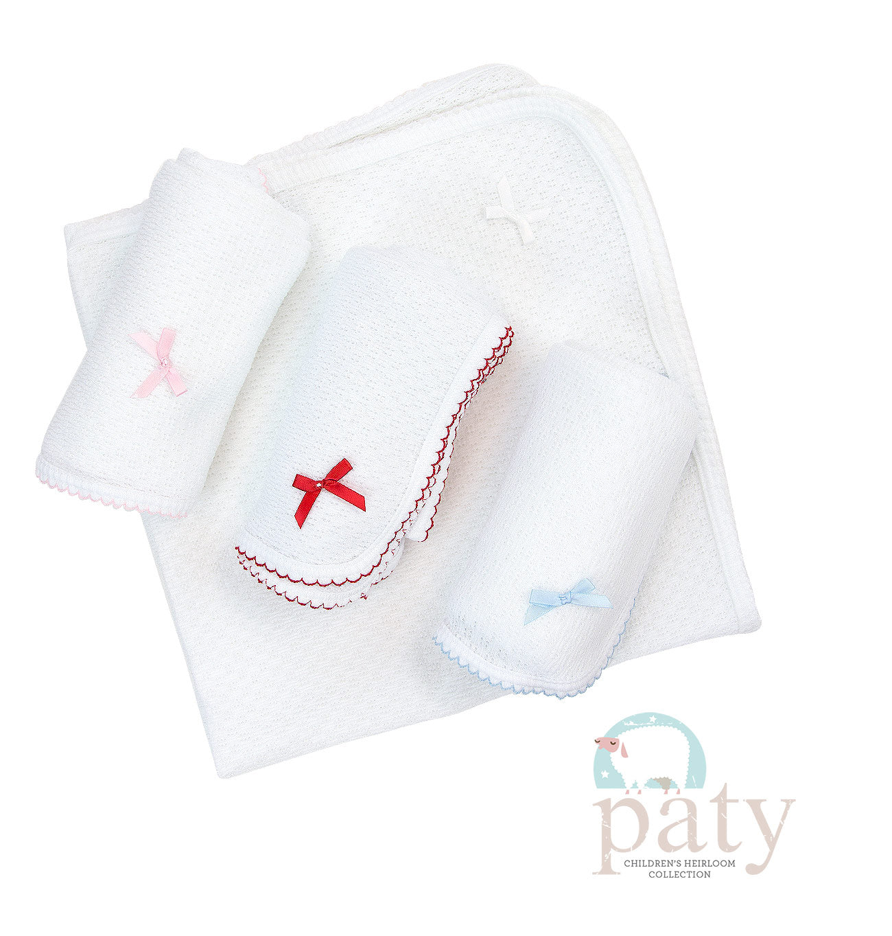 White Receiving Blanket with Pink Trim & Bow