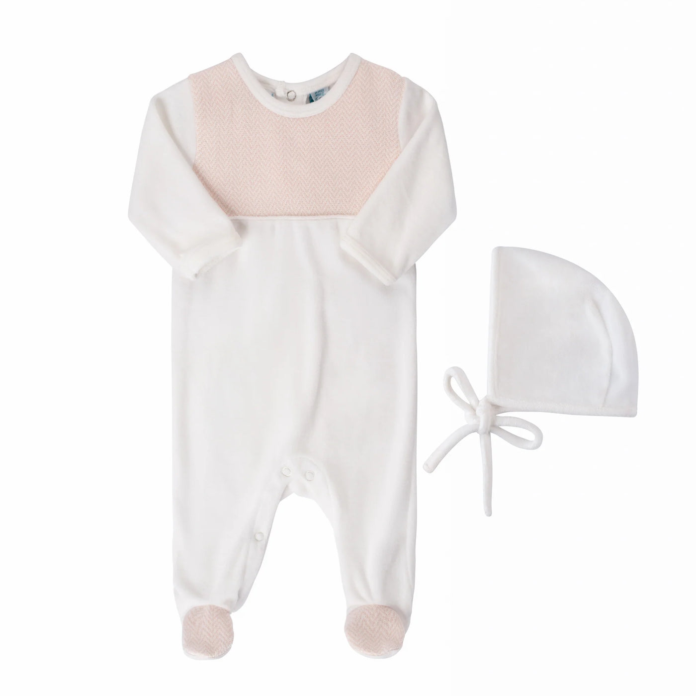 Baby Chevron Velour Romper with Hat- Pink