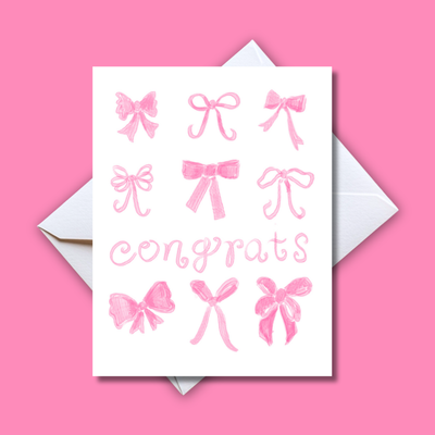 Home Malone - Pink Bow Congrats Card-Cute Fun Girly Congratulations Note