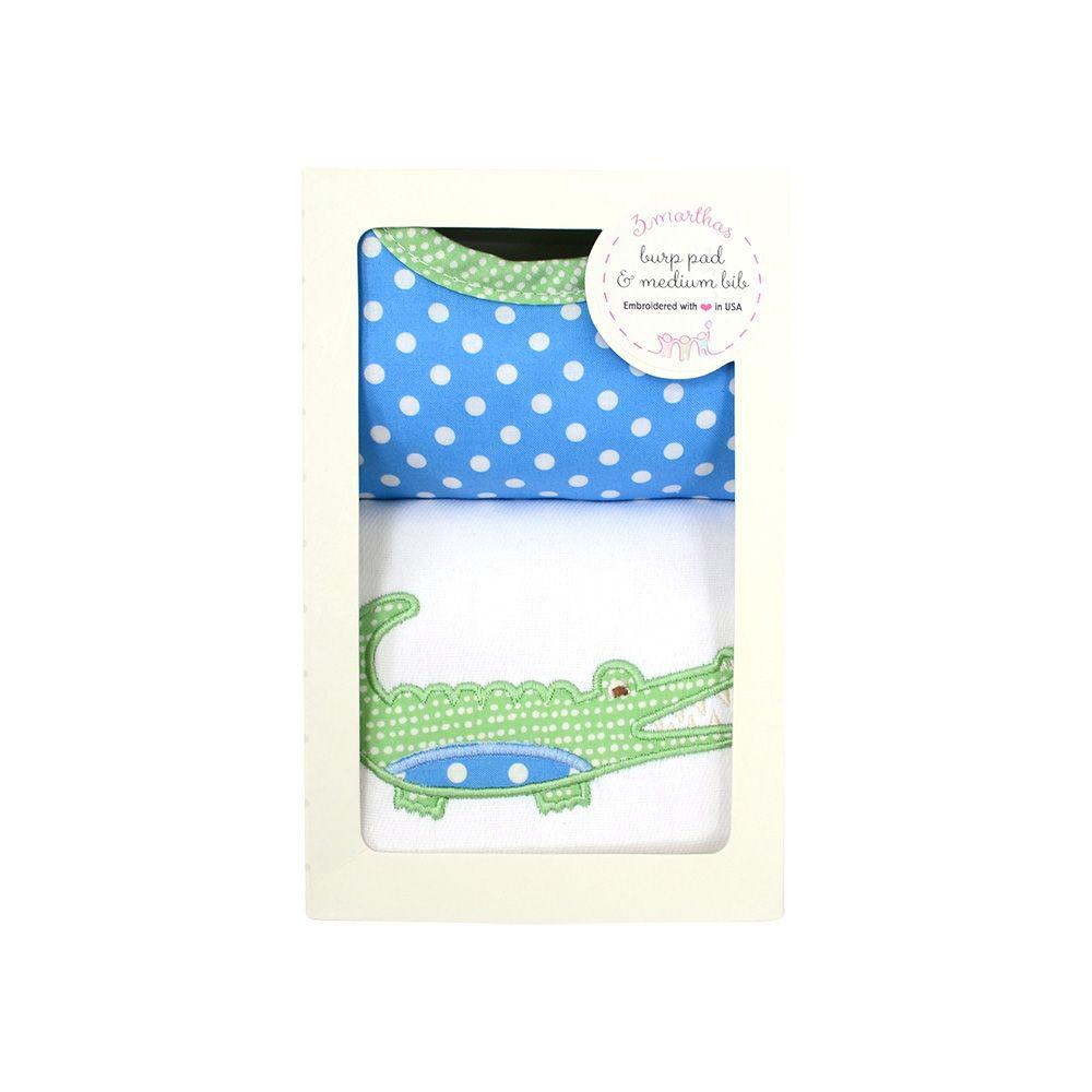 Bib & Burp Cloth Box - Blue Alligator