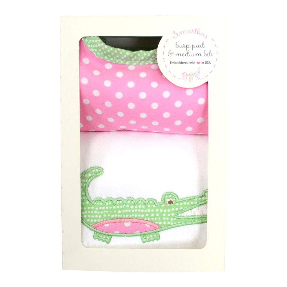 Bib & Burp Cloth Box - Pink Alligator