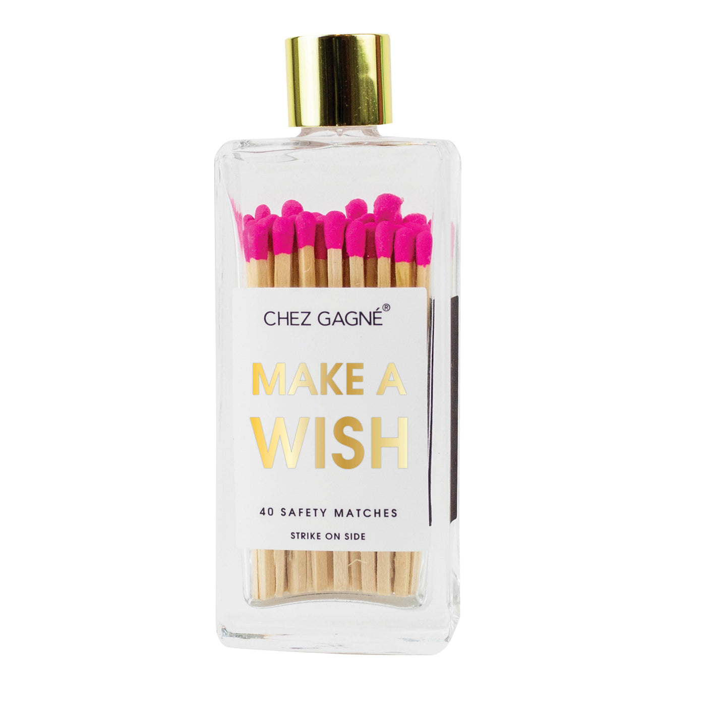 Chez Gagné - Make A Wish Matches - Glass Bottle Matchsticks - Bright Pink