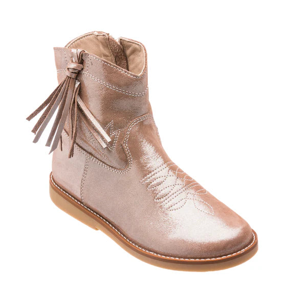 Booties w/ Fringe-Metallic Blush