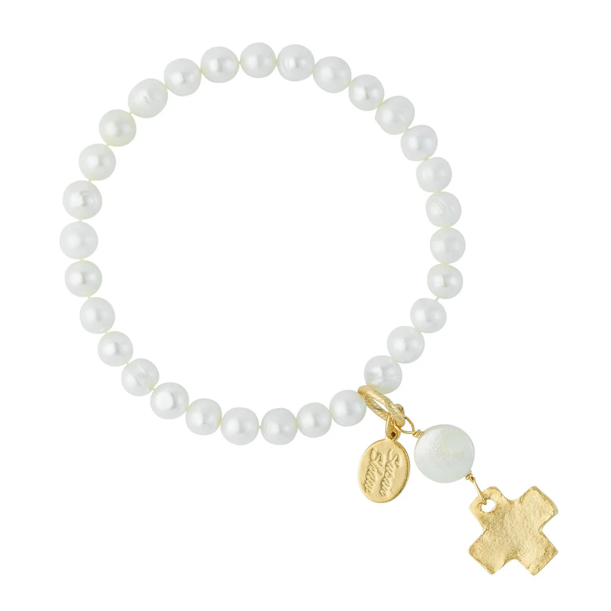 Beverly Freshwater Pearl Cross Stretch Toggle Bracelet