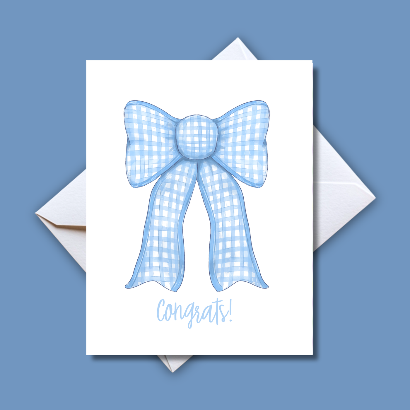 Home Malone - Congrats Blue Bow Card-New Baby Welcome Gingham Notecard