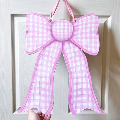 Home Malone - Pink Gingham Bow Door Hanger- Girly Baby Coquette Trend