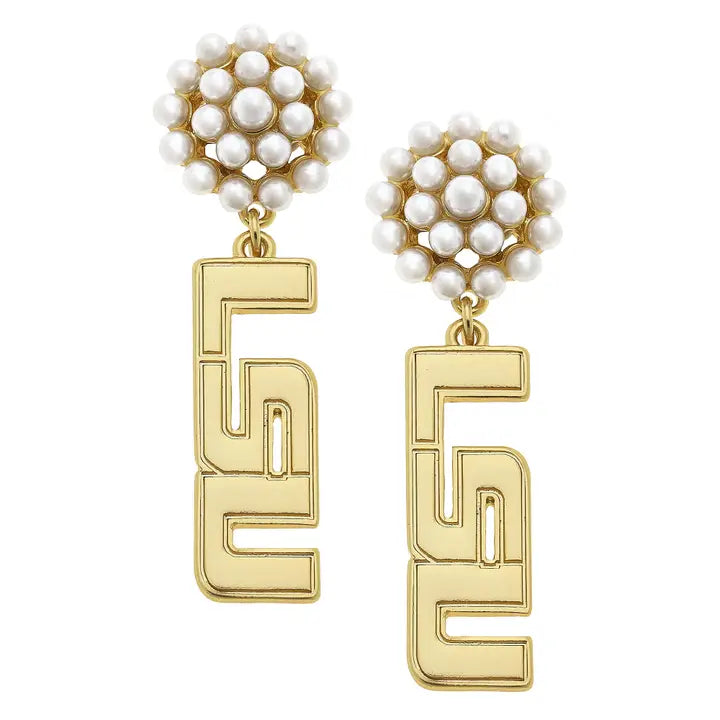 LSU Tigers Gold Pearl Cluster Earring