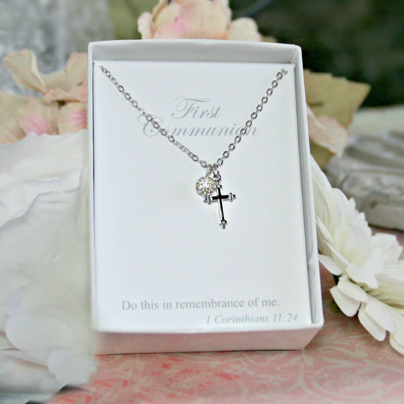 Collectables America - First Communion Cross and Crystal Necklace  CJ-177