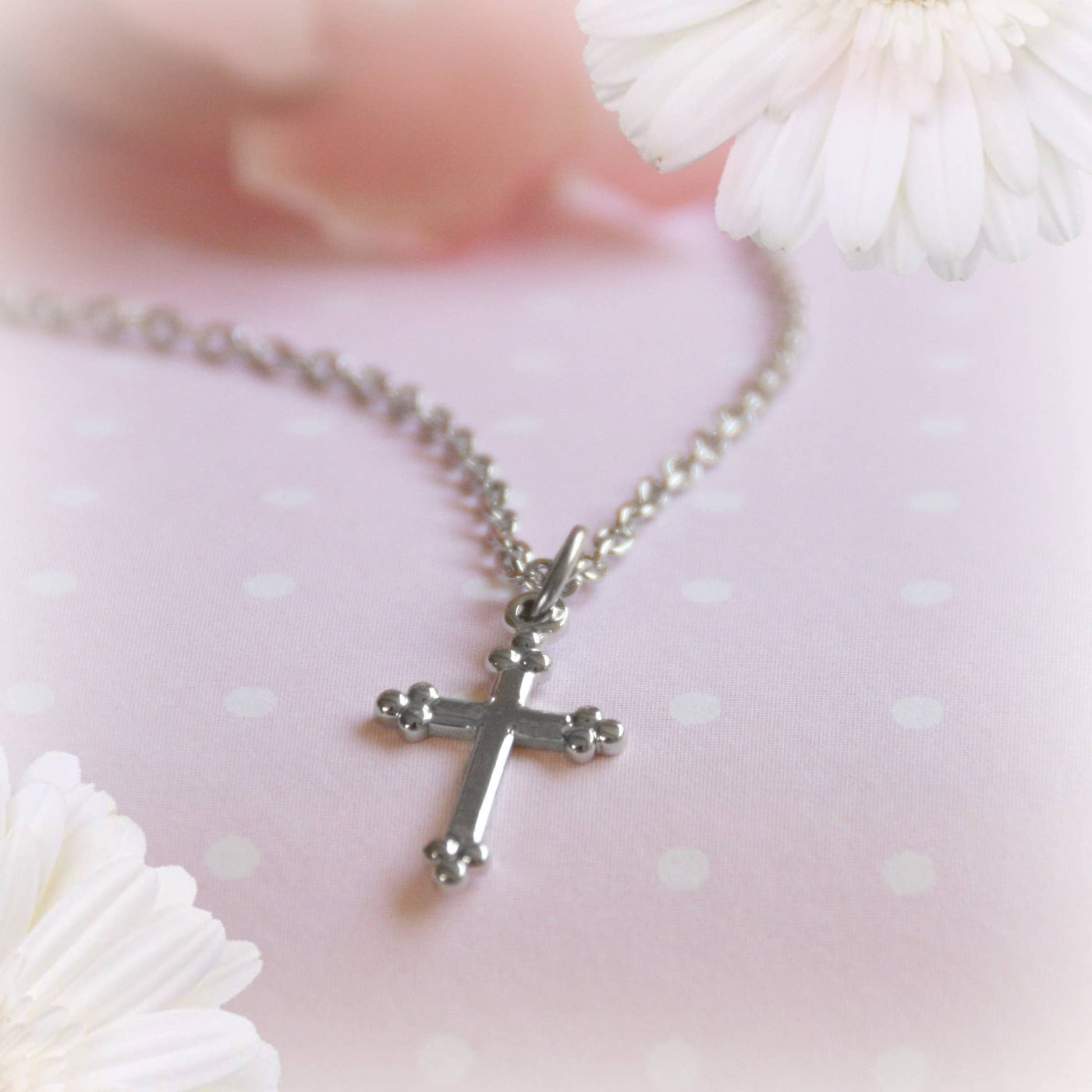 Collectables America - Girl Classic Rhodium Cross Necklace Toddler to Teen RH-11