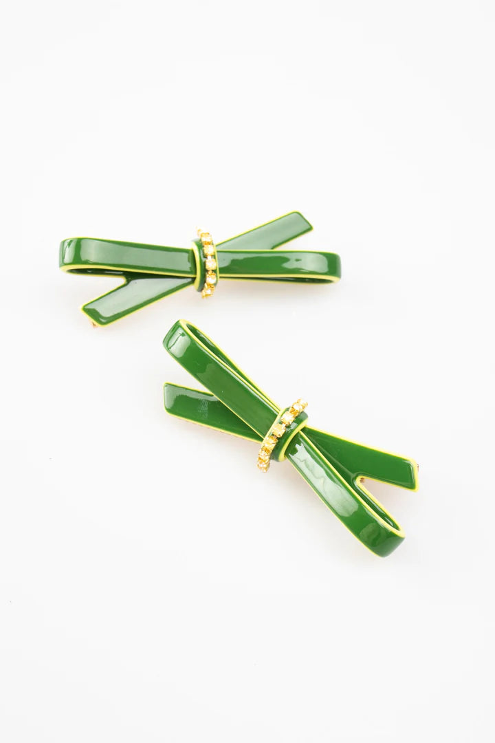 Color Block Bow Hair Clip - Green