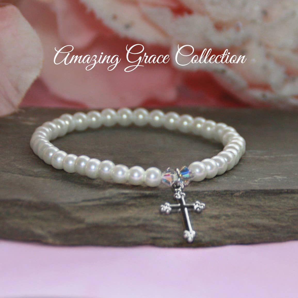 Collectables America - Girl Classic Pearl with Rhodium Cross 6.5" Bracelet GG-48