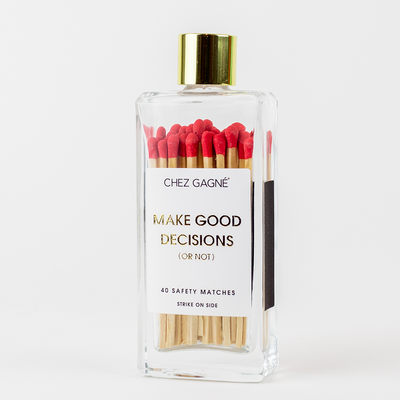 Chez Gagné - Make Good Decisions Matches - Glass Bottle Matchsticks  - Red