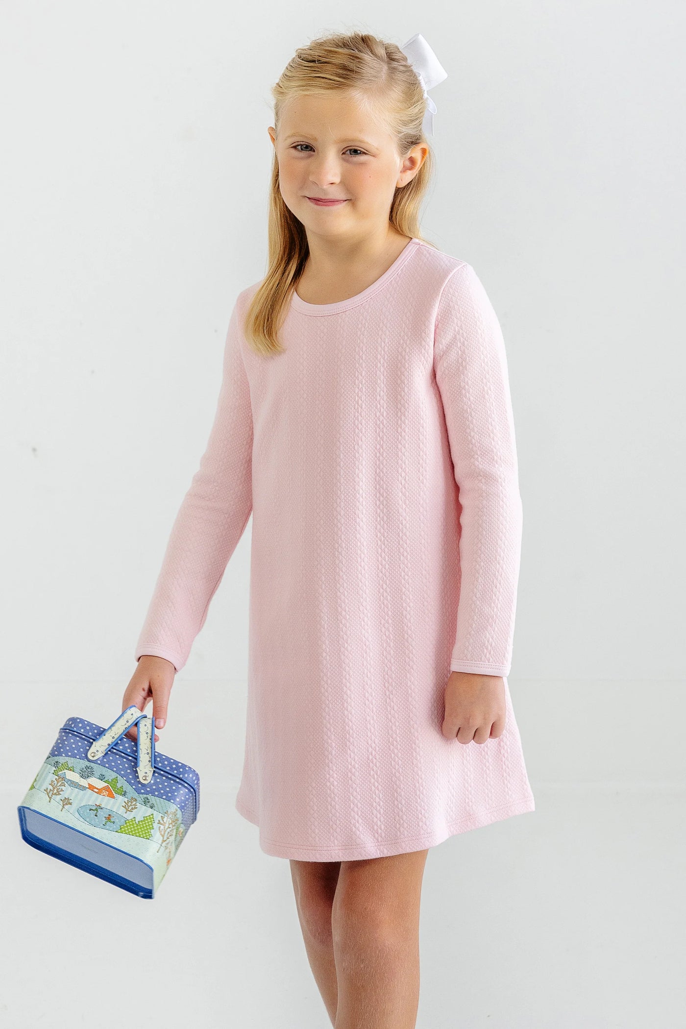 Long Sleeve Polly Play Dress- Pink Quilted