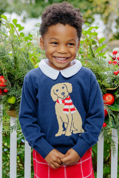 Isaac's Intarsia Sweater- Navy Dog