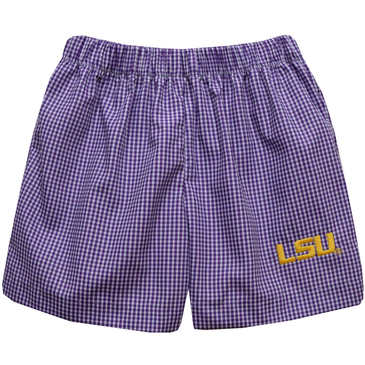 Vive La Fete - LSU Tigers  Embroidered Purple Gingham Pull On Short