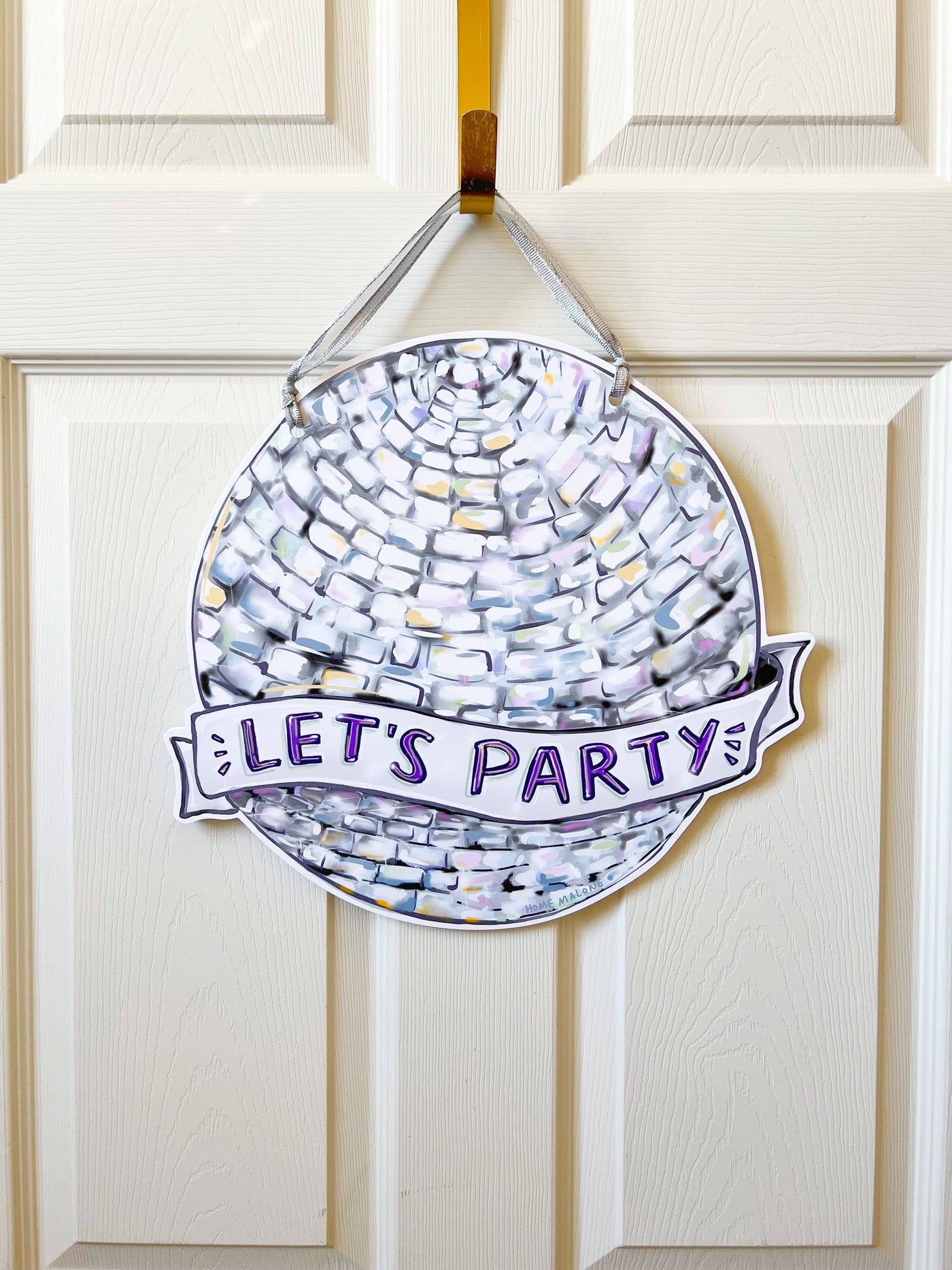 Home Malone - Disco Ball Let’s Party Door Hanger Fun Outdoor Decor Sign