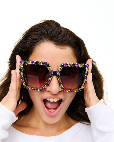 SongLily - Large Mardi Gras rhinestone sunglasses