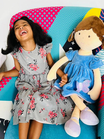 Tikiri Toys LLC - Pari X-Large Doll with Brown Hair/Blue & Purple Dress