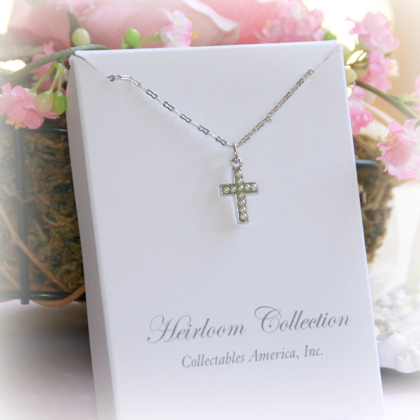 Collectables America - Seed Pearl Timeless Cross Necklace for All Ages  RH-18