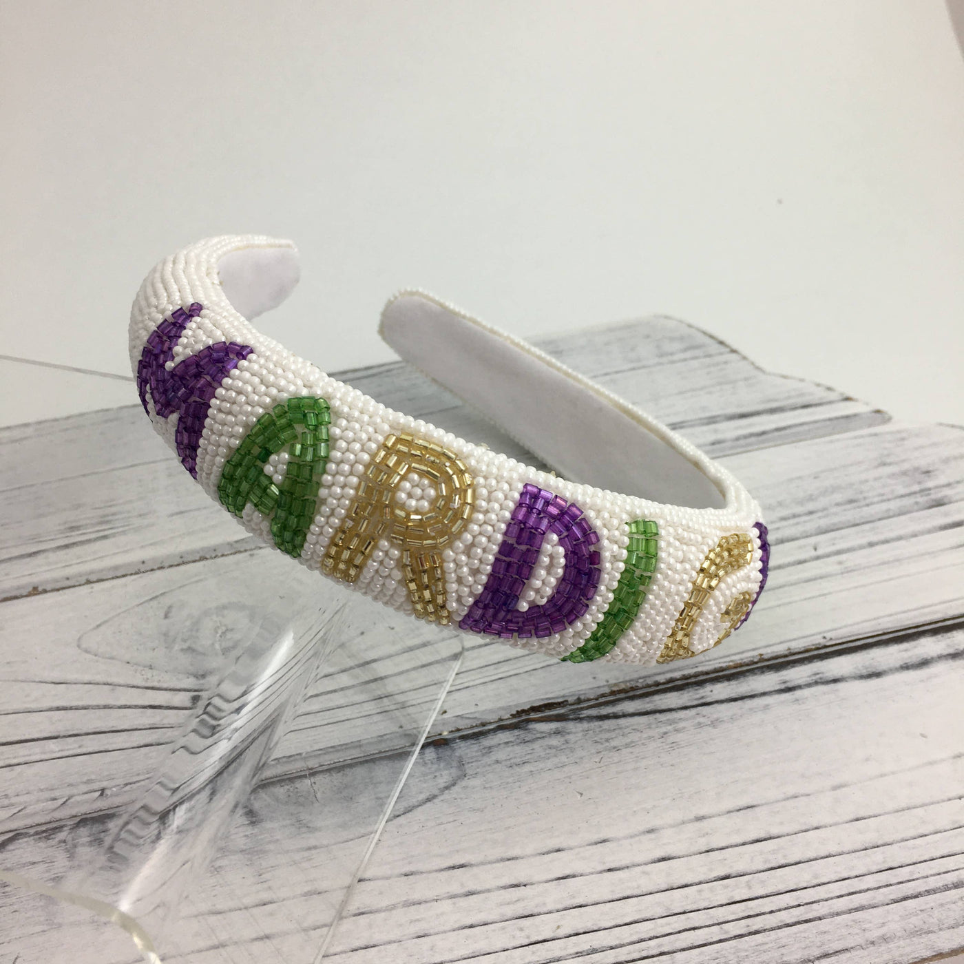 SongLily - Mardi Gras-Text Pearl Headband