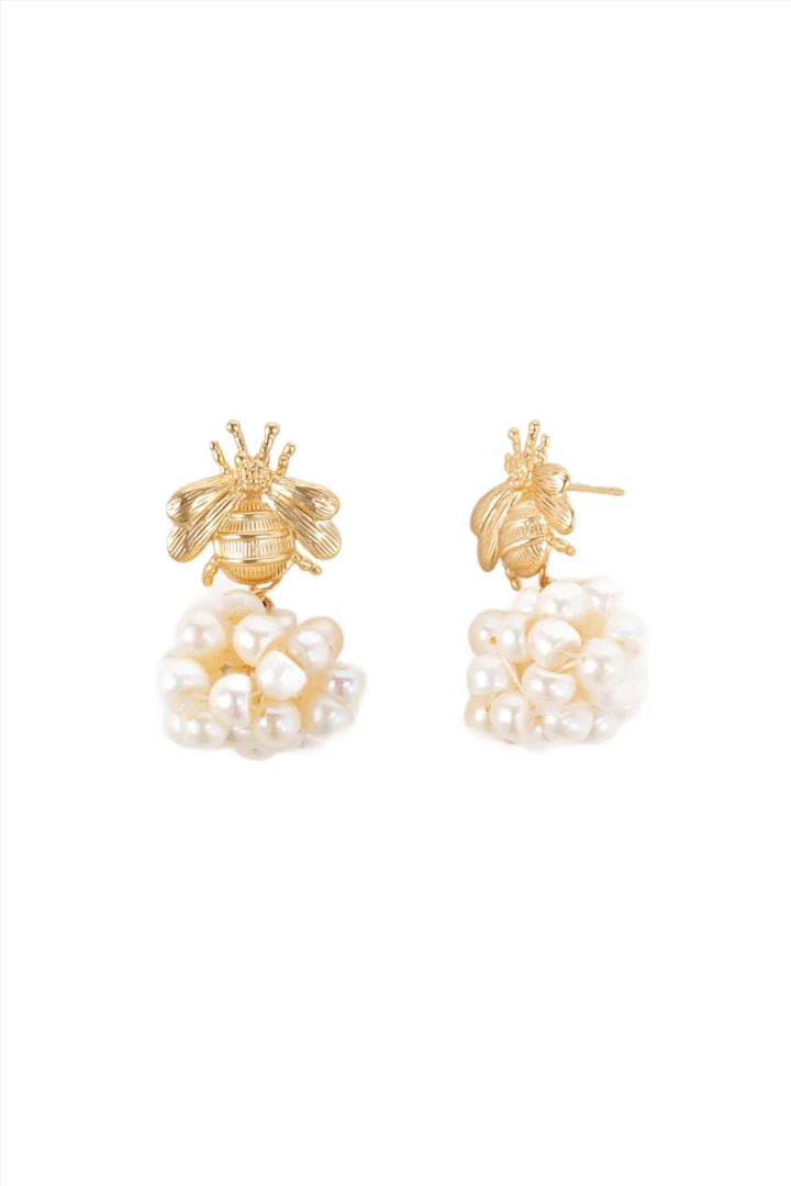 Bee Pearl Cluster Earring - White