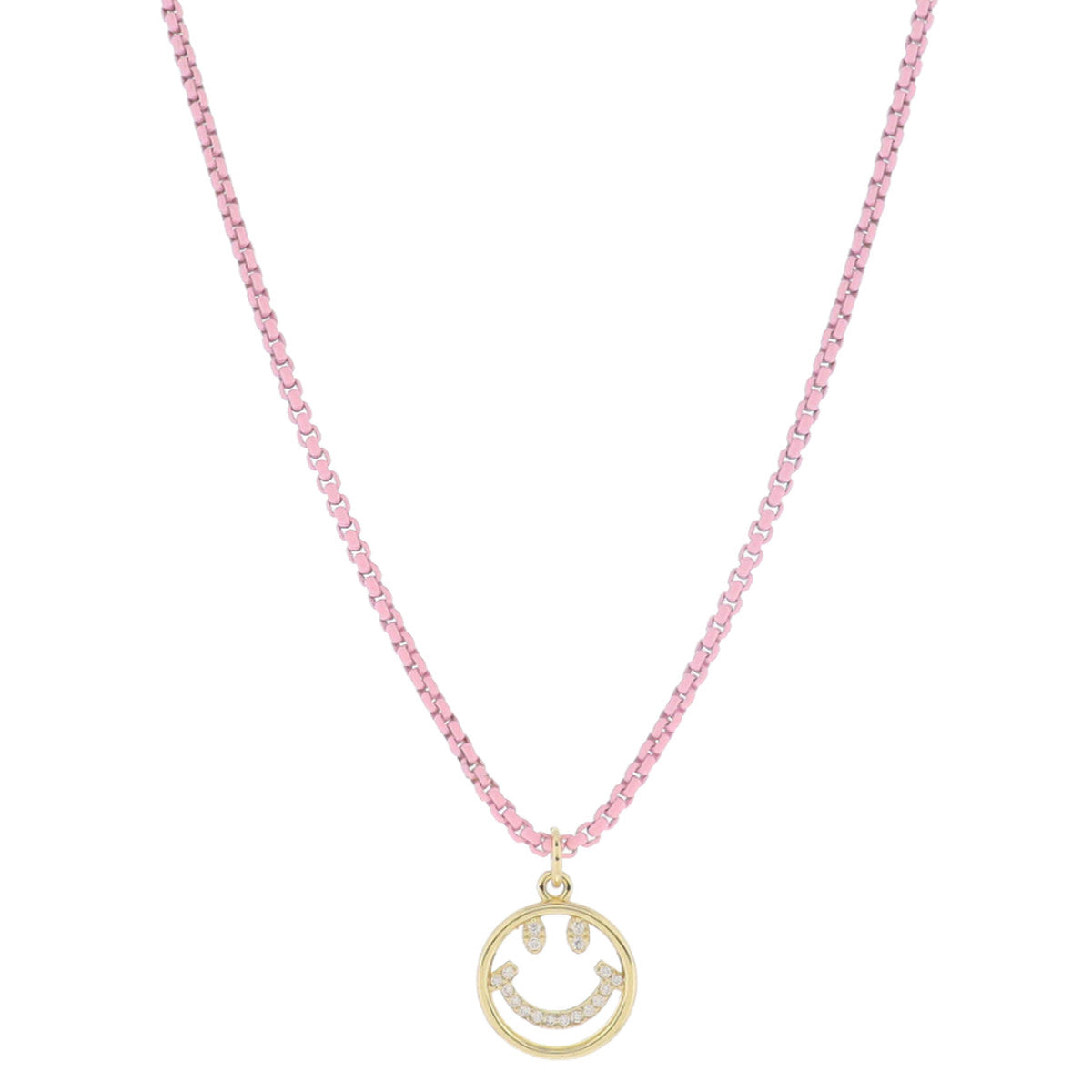 Kids Happy Face Necklace - Light Pink with Crystals