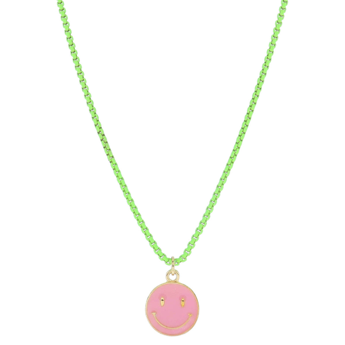 Kids Happy Face Necklace - Lime Green