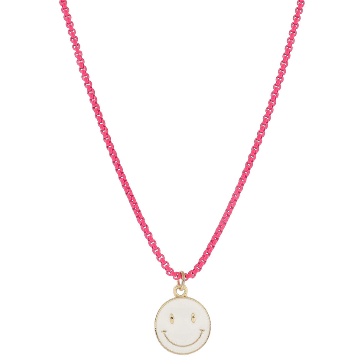 Kids Happy Face Necklace - Hot Pink