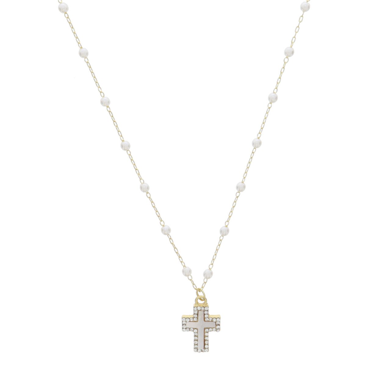 kids Pearl Satellite Chain and White Shell Cross- Necklace