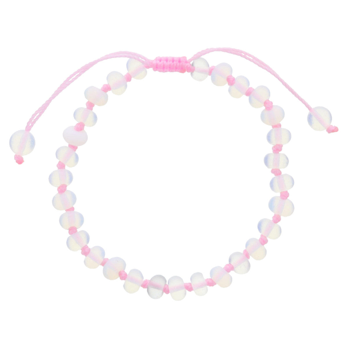 Kids Light Pink Knotted Thread and Opalite Beaded Bracelet