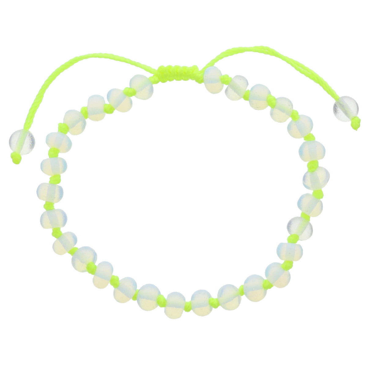 Kids Neon Yellow Knotted Thread and Opalite Beaded Bracelet
