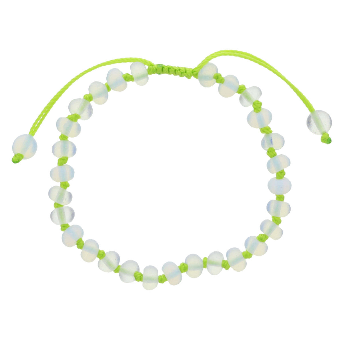 Kids Lime Green Knotted Thread and Opalite Beaded Bracelet