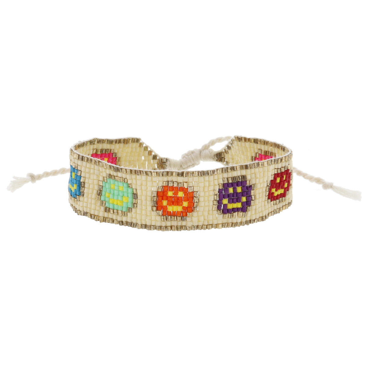 Ivory with Gold and Multi Happy Faces Beaded Band Bracelet