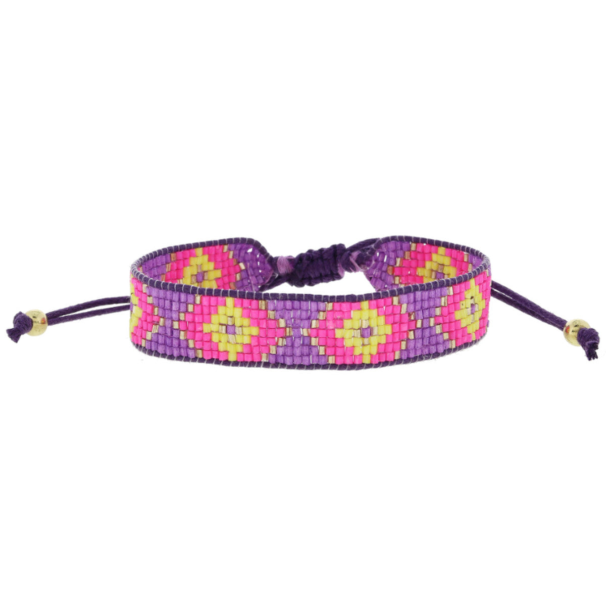 Purple, Pink, Lime and Gold Beaded Band Bracelet