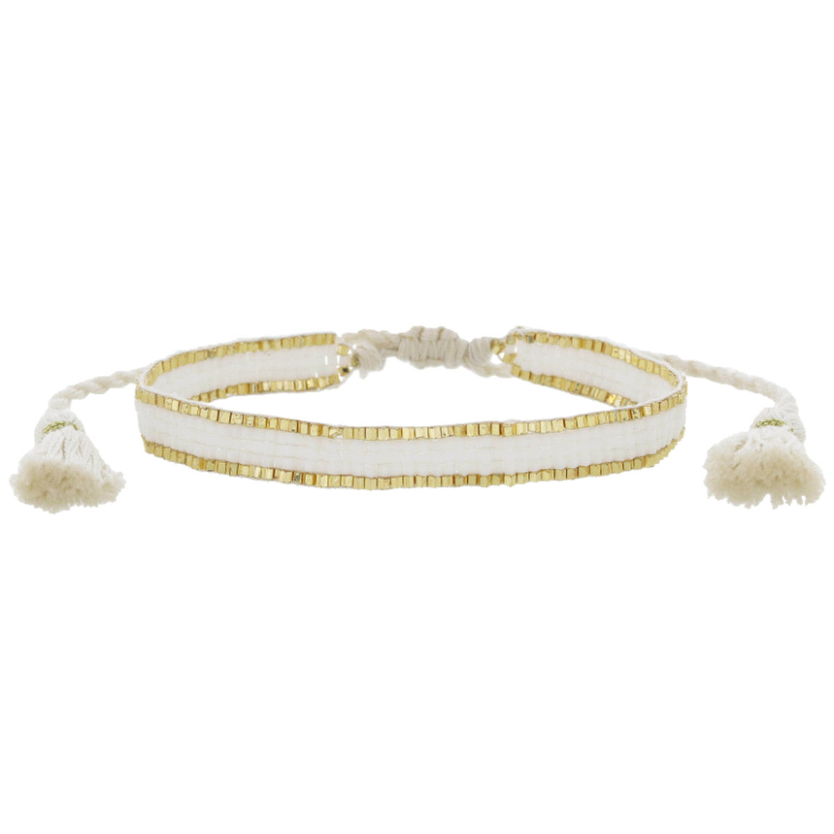 Thin White with Gold Edge Woven Beaded Band Bracelet