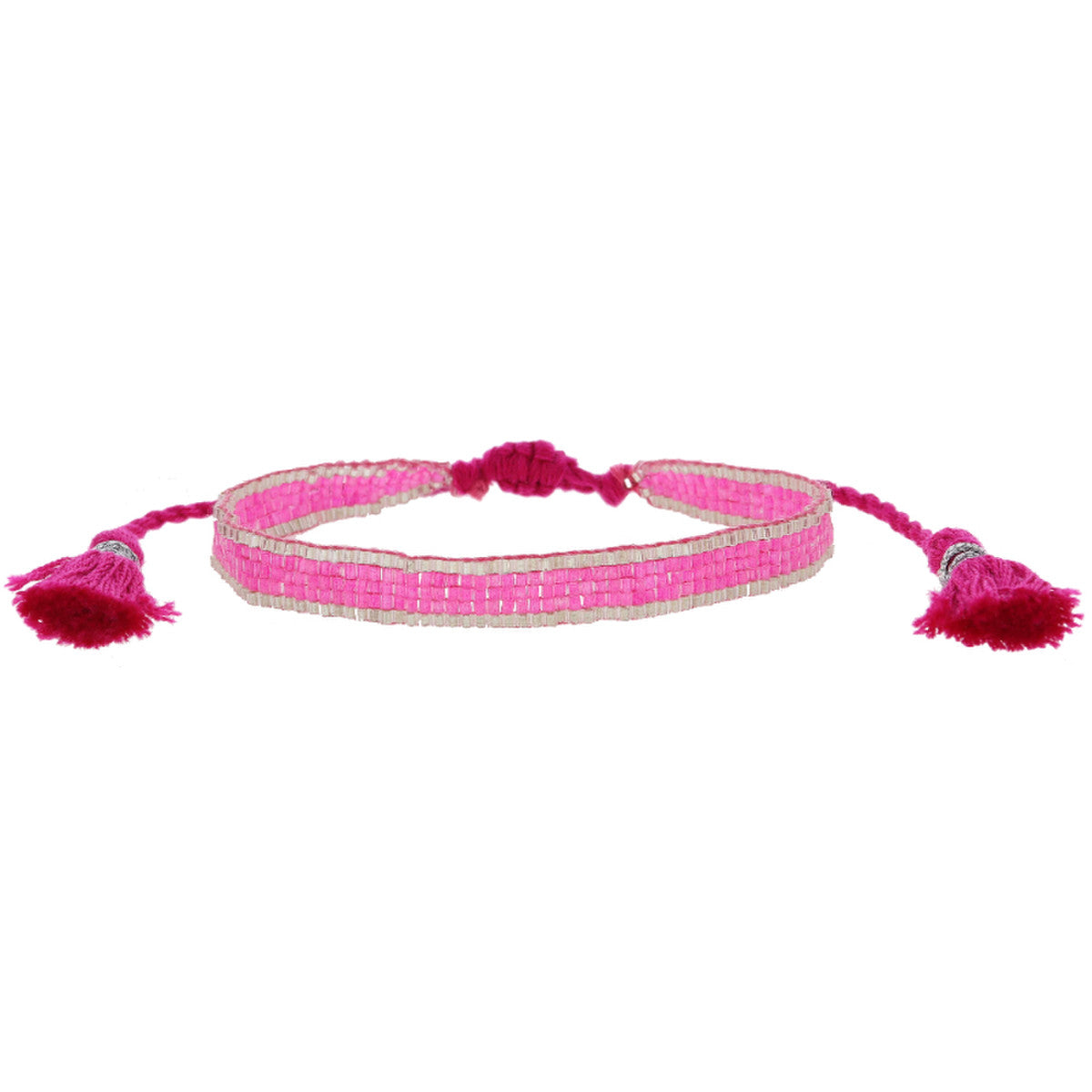 Thin Hot Pink with Gold Edge Woven Beaded Band Bracelet