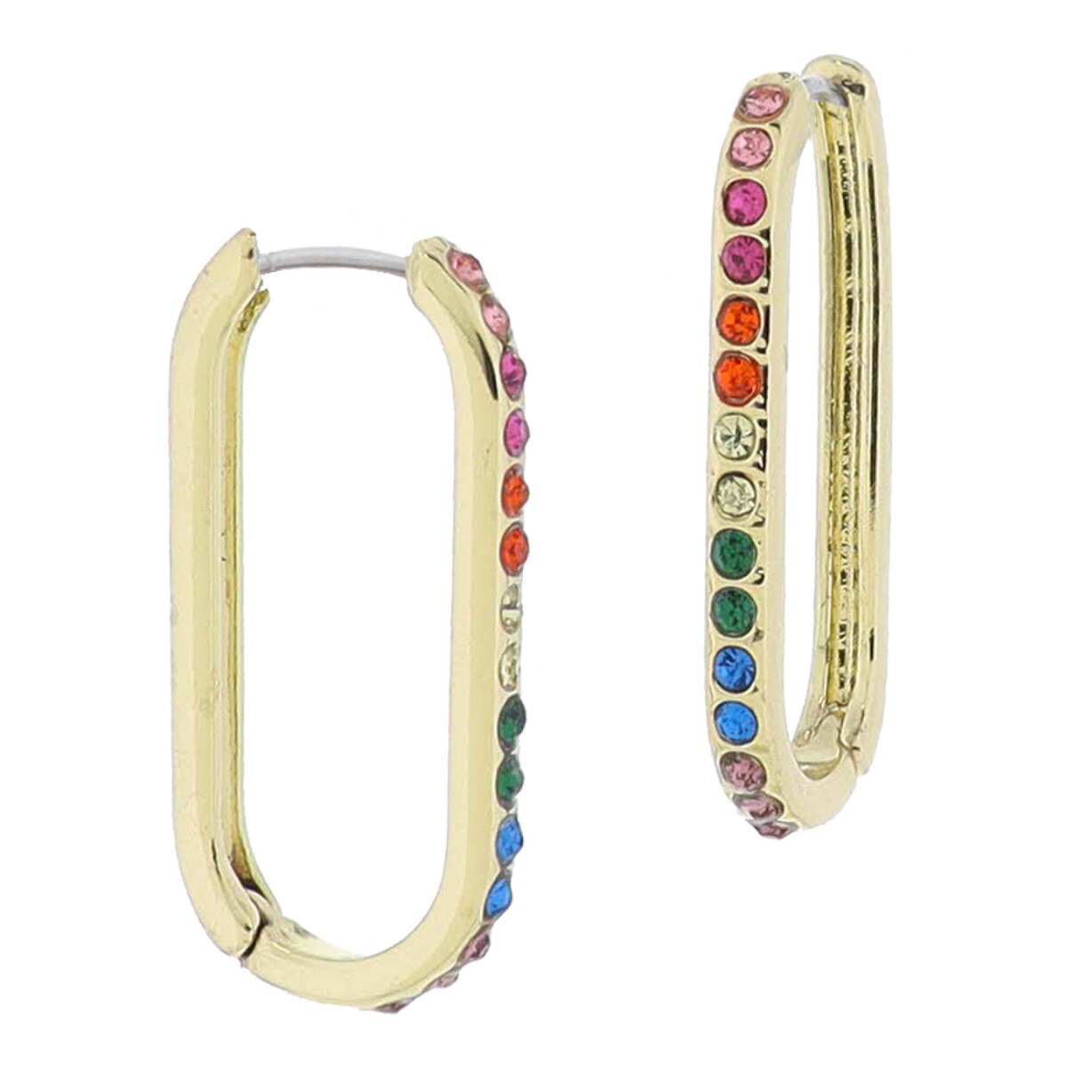 18k Gold Plated Multi Crystal Long Oval Huggie Earring