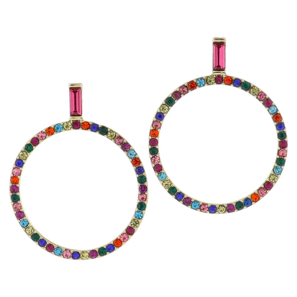 18K Gold Plated Pink Crystal Post with Multi Crystal Circle Earrings