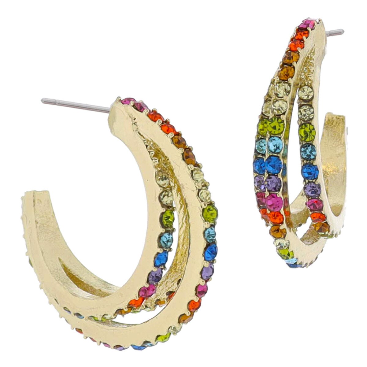 18K Gold Plated Multi Crystal Hoop Cluster Earrings, 1" Top to Bottom