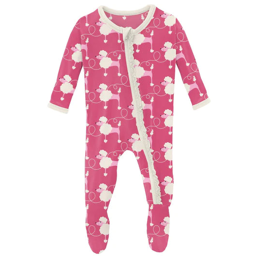 Flamingo Poodles Ruffle Footie with Snaps
