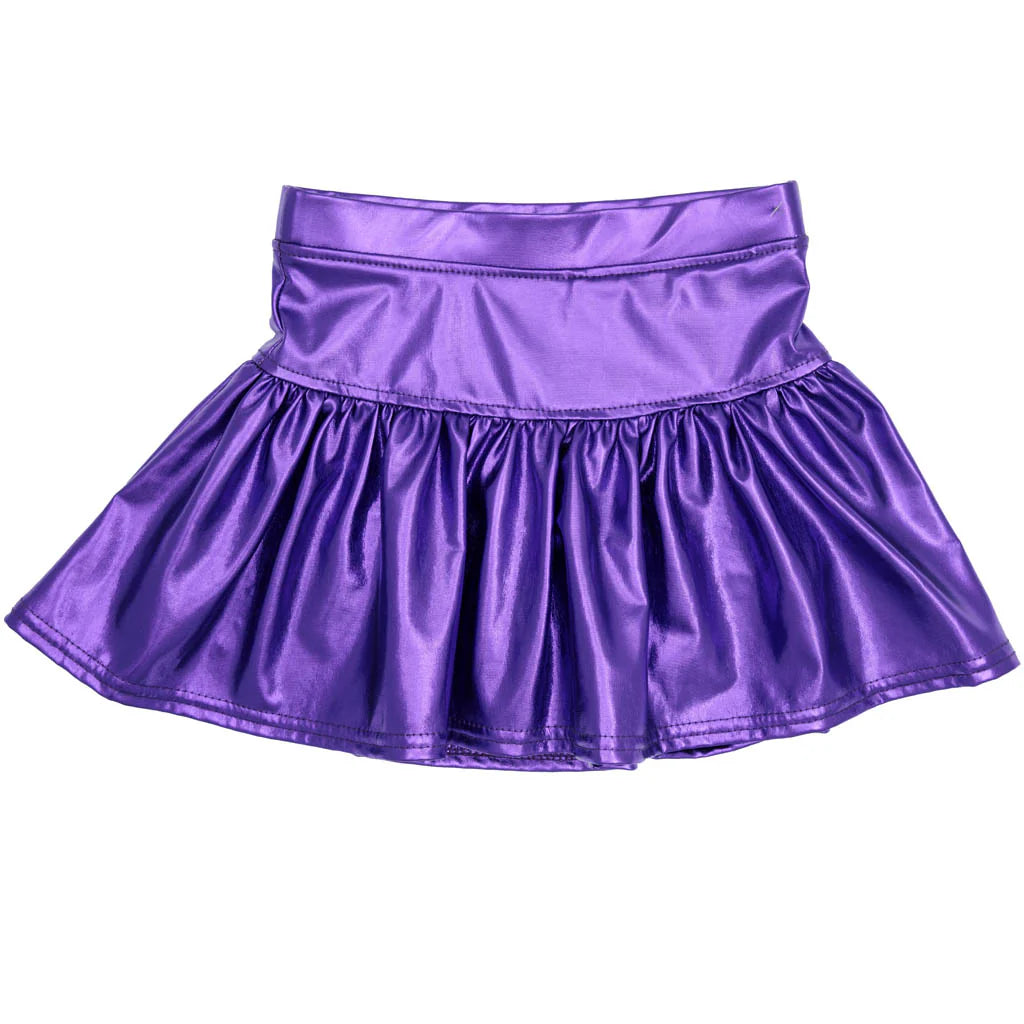 Slick Metallic Gathered Skort- Purple