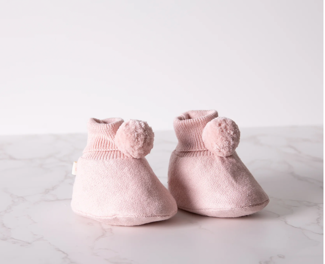 PomPom Baby Booties-Pink