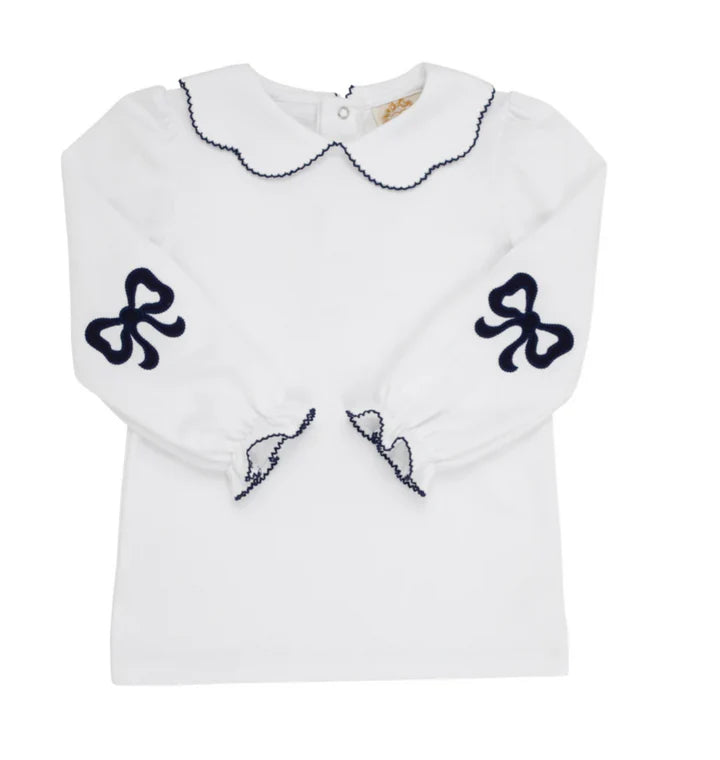 Emma's Elbow Patch Top- White/ Navy