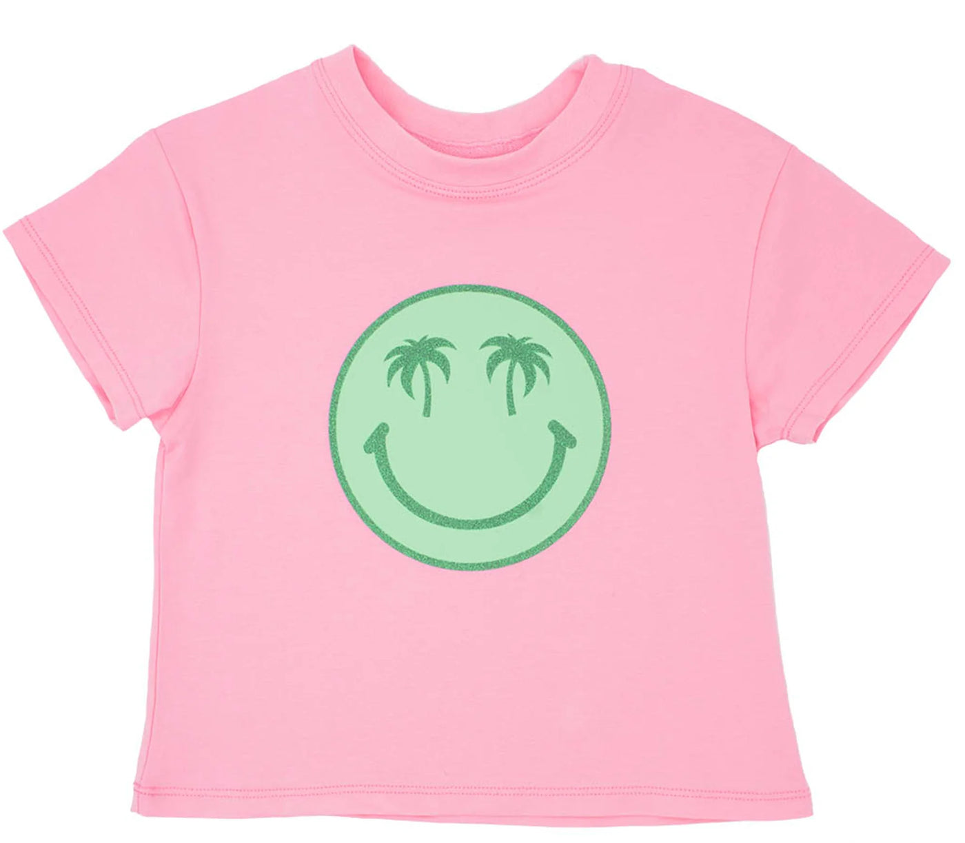 Glitter Palm Smiley on Pink Boxy Tee