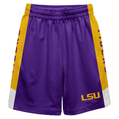 Vive la fête - Short athlétique en maille dorée unie à rayures violettes pour garçon des LSU Tigers