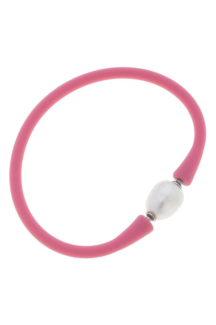 Bracelet en silicone pour enfants avec perles d'eau douce de Bali en couleur Bubblegum