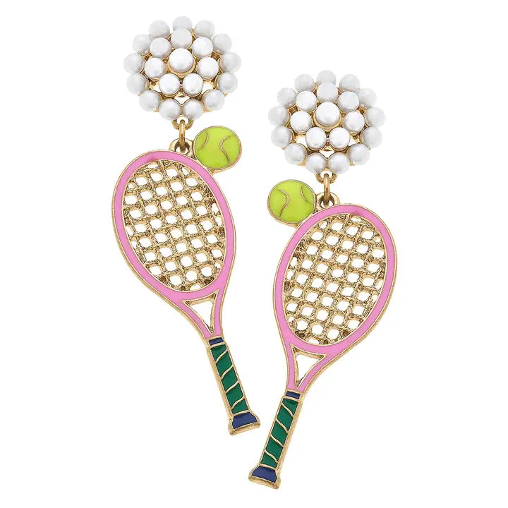 Wilson Tennis Racket Enamel Earings in Light Pink