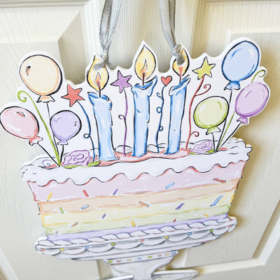 Home Malone - Pastel Birthday Cake Door Hanger-Celebration Cake Fun Decor